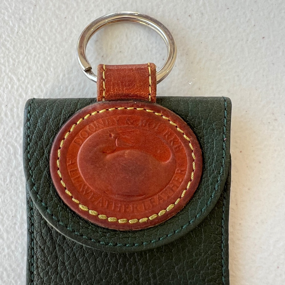 Vintage Dooney & Bourke Leather Key Ring Card Holder Green Brown - Picture 3 of 10